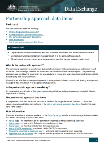 Partnership approach data items cover