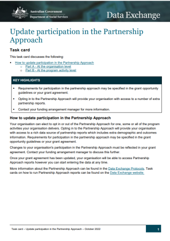Update participation in the Partnership  Approach cover