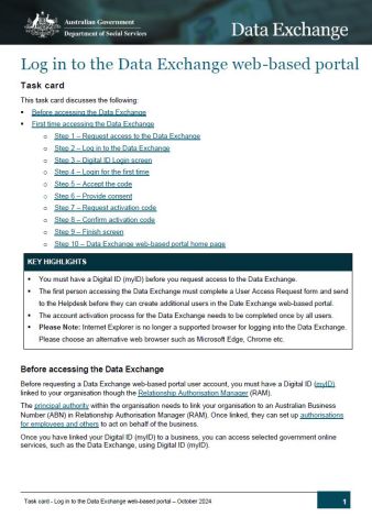 cover of Log in to the Data Exchange web-based portal