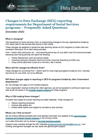 1 Changes to Data Exchange (DEX) reporting requirements for Department of Social Services programs – faqs cover